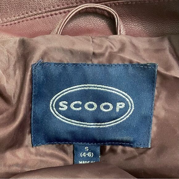 Scoop Faux Leather Moto Jacket Tawny Port Wine Biker Jacket Women’s Size Small - Picture 10 of 12